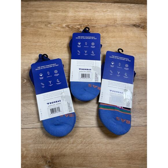 New 3 Pairs Bombas Ankle Socks Floral Print Blue Medium - Picture 2 of 3